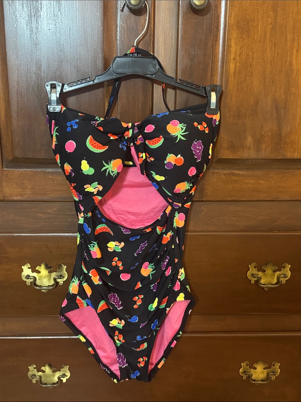 kate spade Black Fruit-Print One-Piece Swimsuit with Cut Out NEW